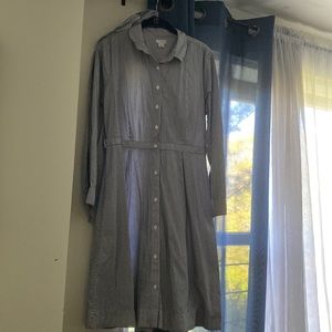 J by J. Crew Tie Waist Dress Shirt Dress (navy w/ stripes)